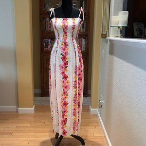 Hawaiian pink floral long dress, one size NEW